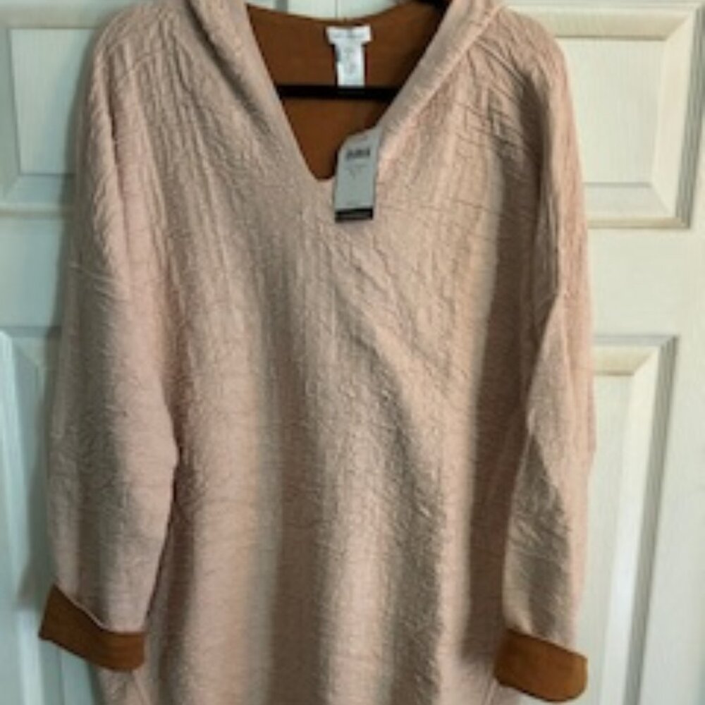 JJill NEW XLT Reversible Crinkle Terracotta Cameo Brown Hoodie